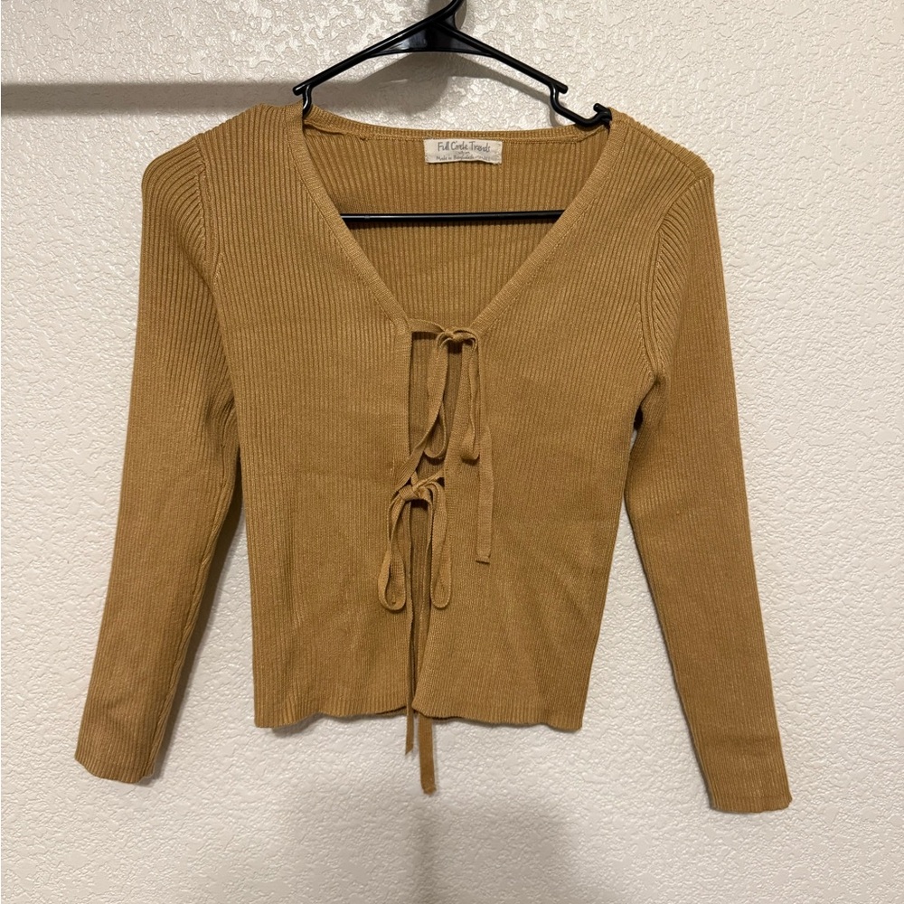 Ribbed Tan Top with Tie Front